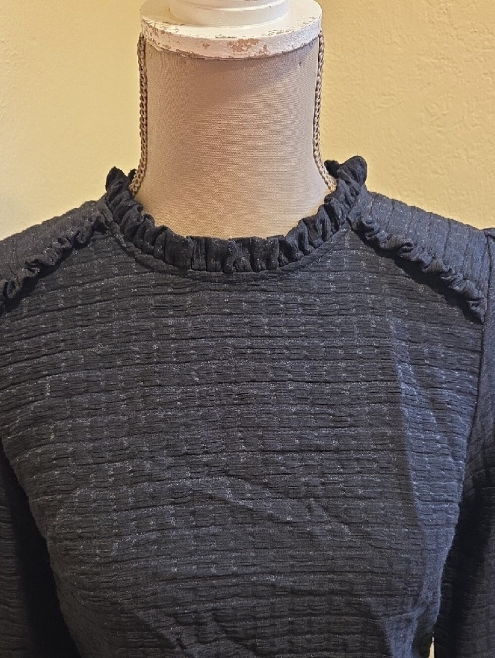 Black Ruffle-Trim Button-Back Blouse - Picture 3 of 5
